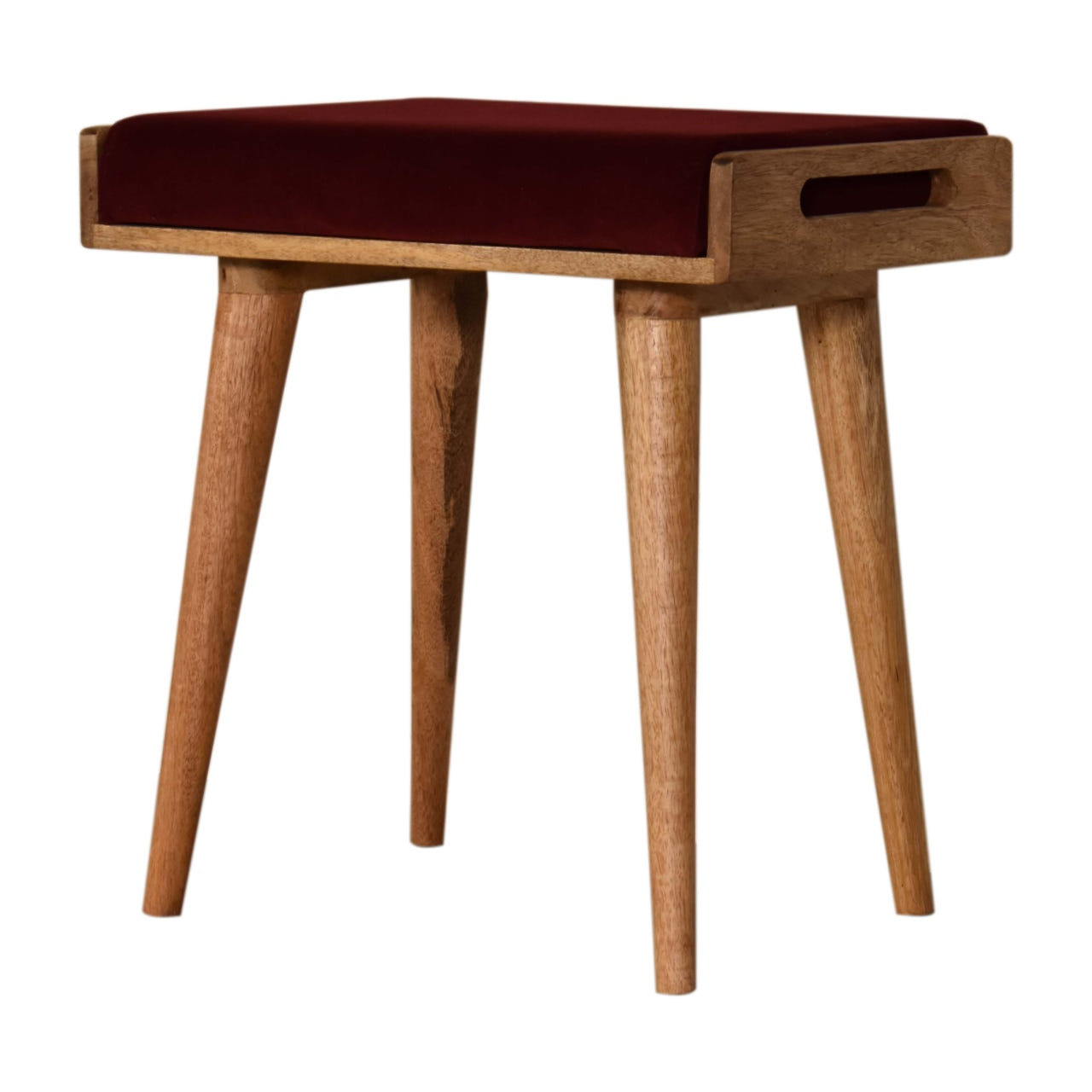 Wine Red Tray Style Footstool | Cotton Velvet