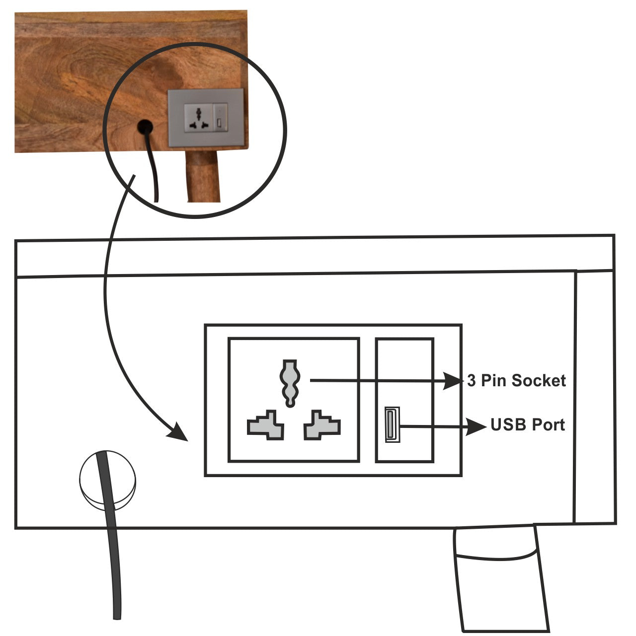 Gallery Back Cable Writing Desk | Oak Solid Mango Wood