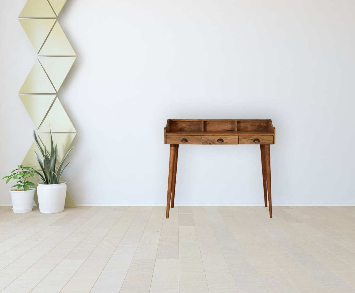 Gallery Back Cable Writing Desk | Oak Solid Mango Wood