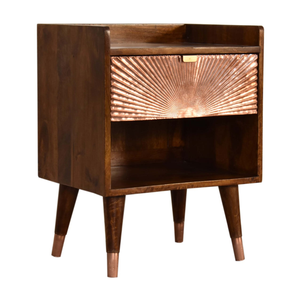 Manila Copper 1-Drawer Bedside Table | Chestnut Solid Mango Wood
