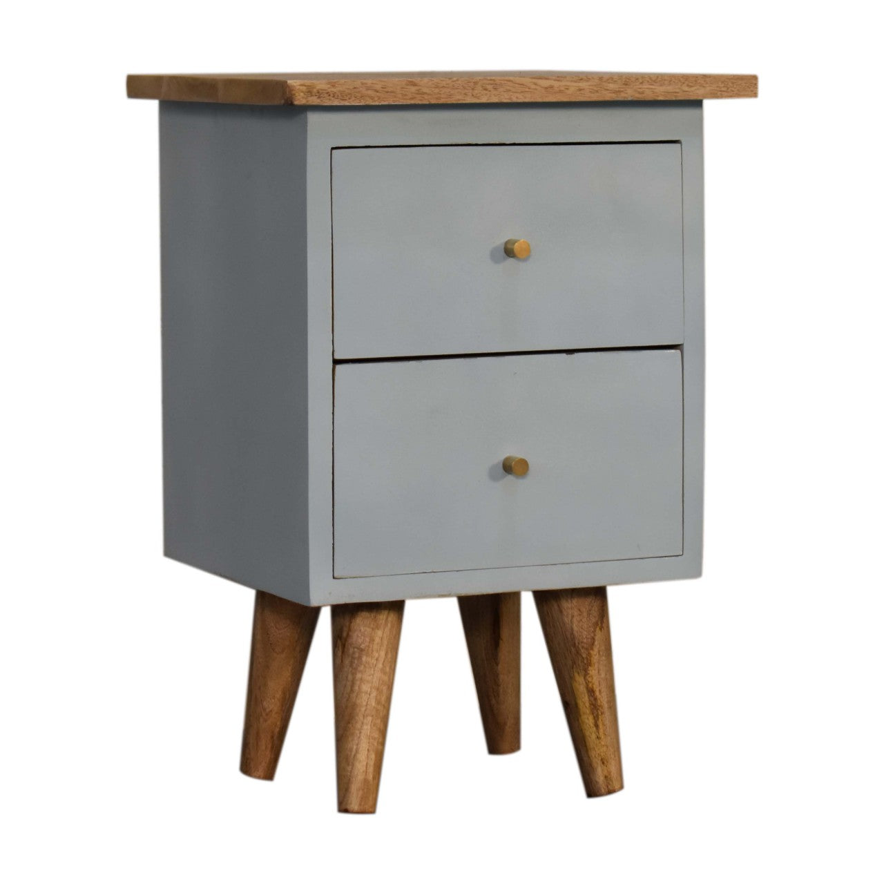 Sky Blue Hand Painted Bedside Table | Oak-Ish Solid Mango Wood