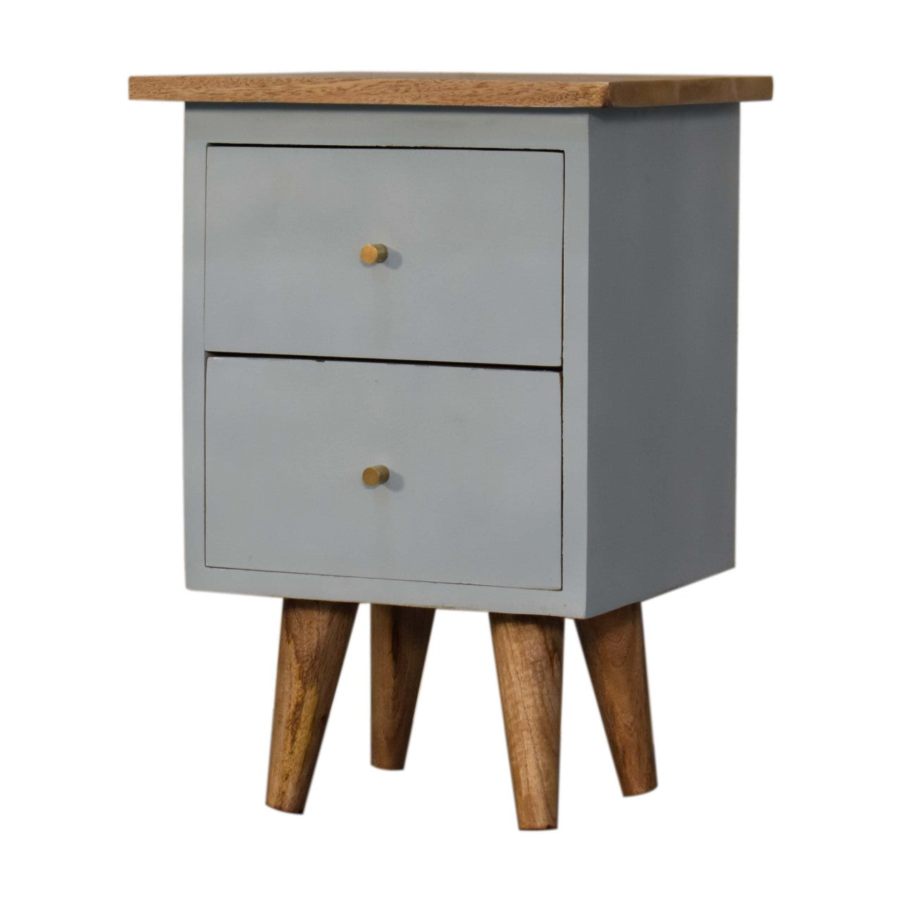 Sky Blue Hand Painted Bedside Table | Oak-Ish Solid Mango Wood