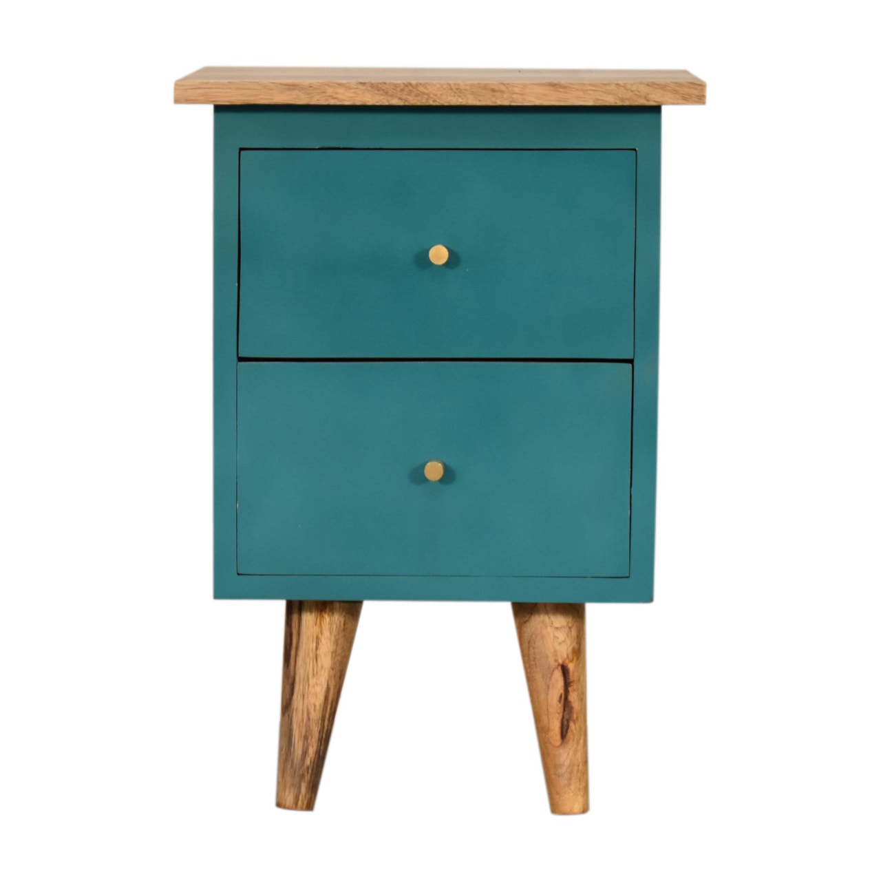 Teal Hand Painted Bedside Table | Oak-Ish Mango Wood