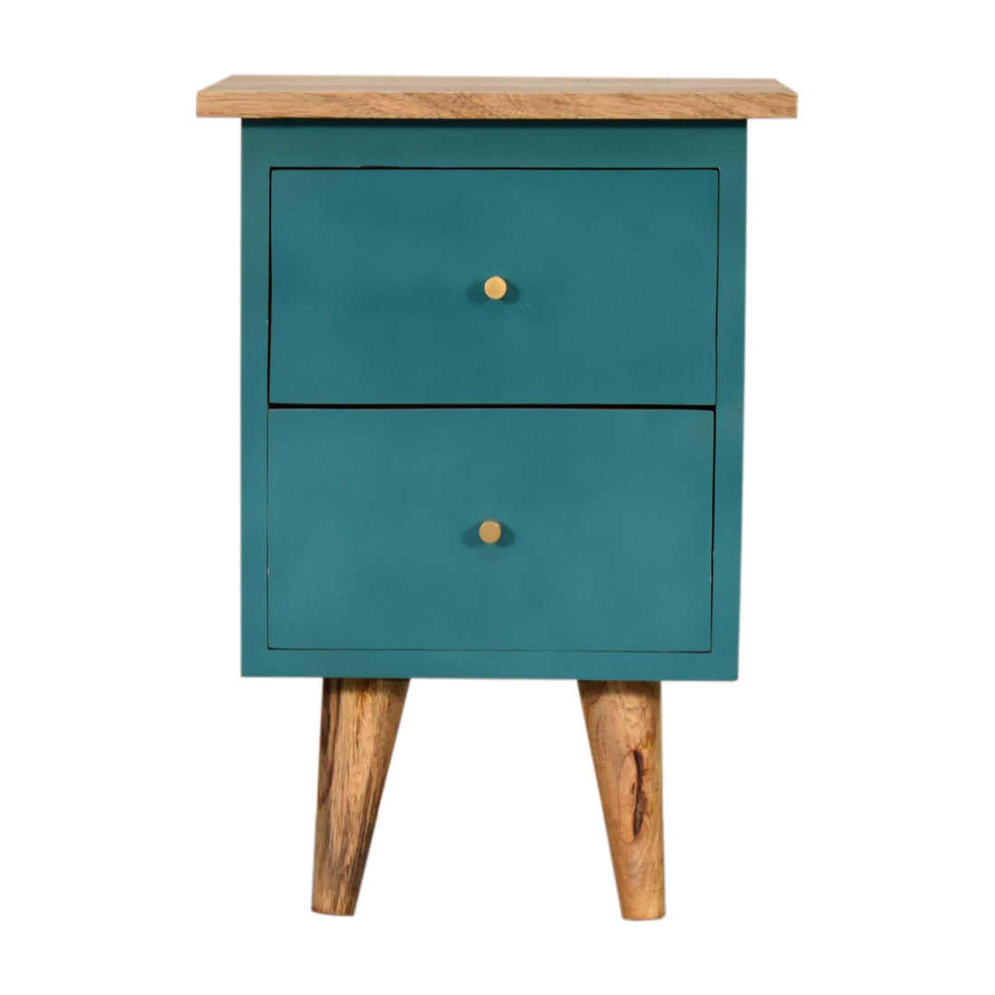 Teal Hand Painted Bedside Table | Oak-Ish Mango Wood