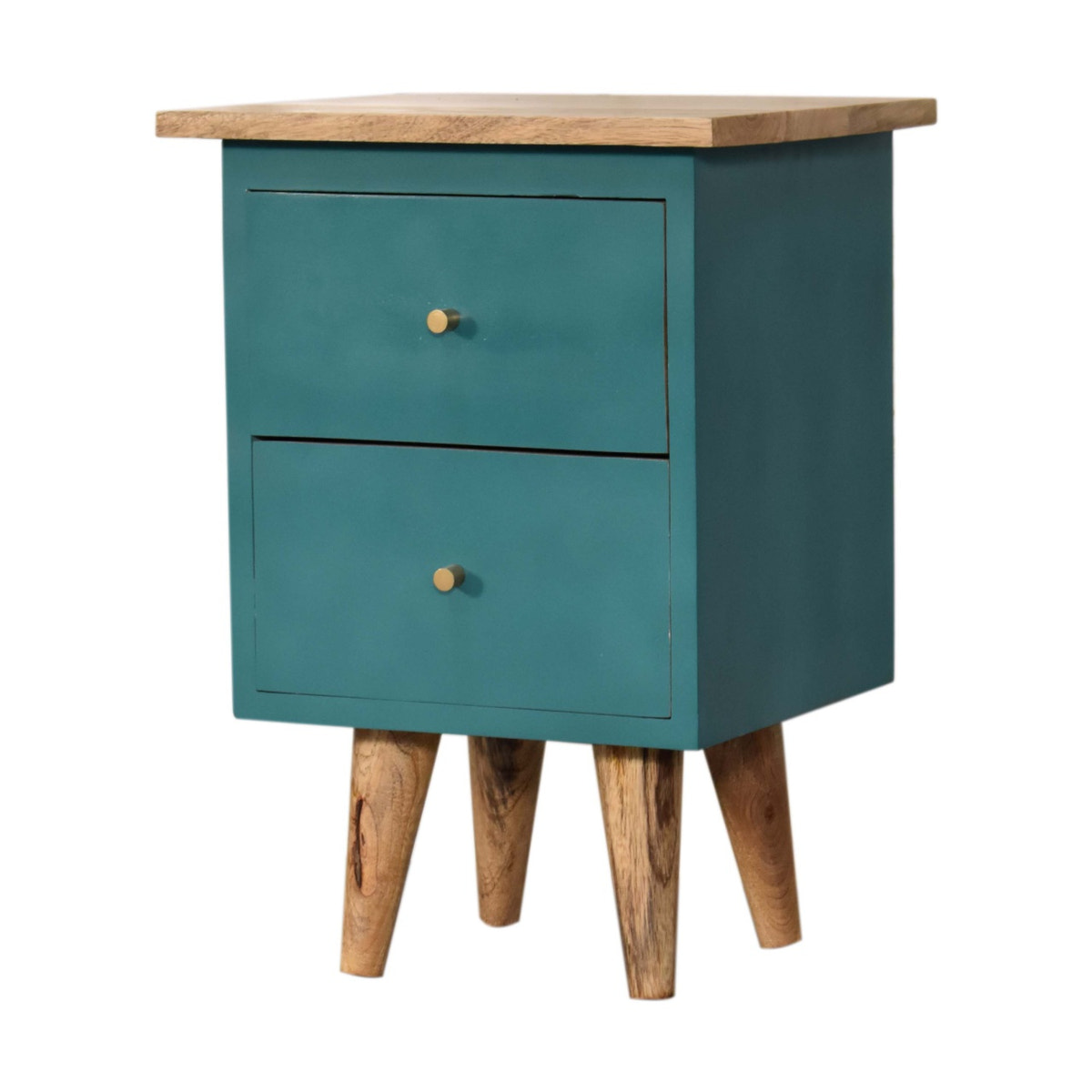 Teal Hand Painted Bedside Table | Oak-Ish Mango Wood