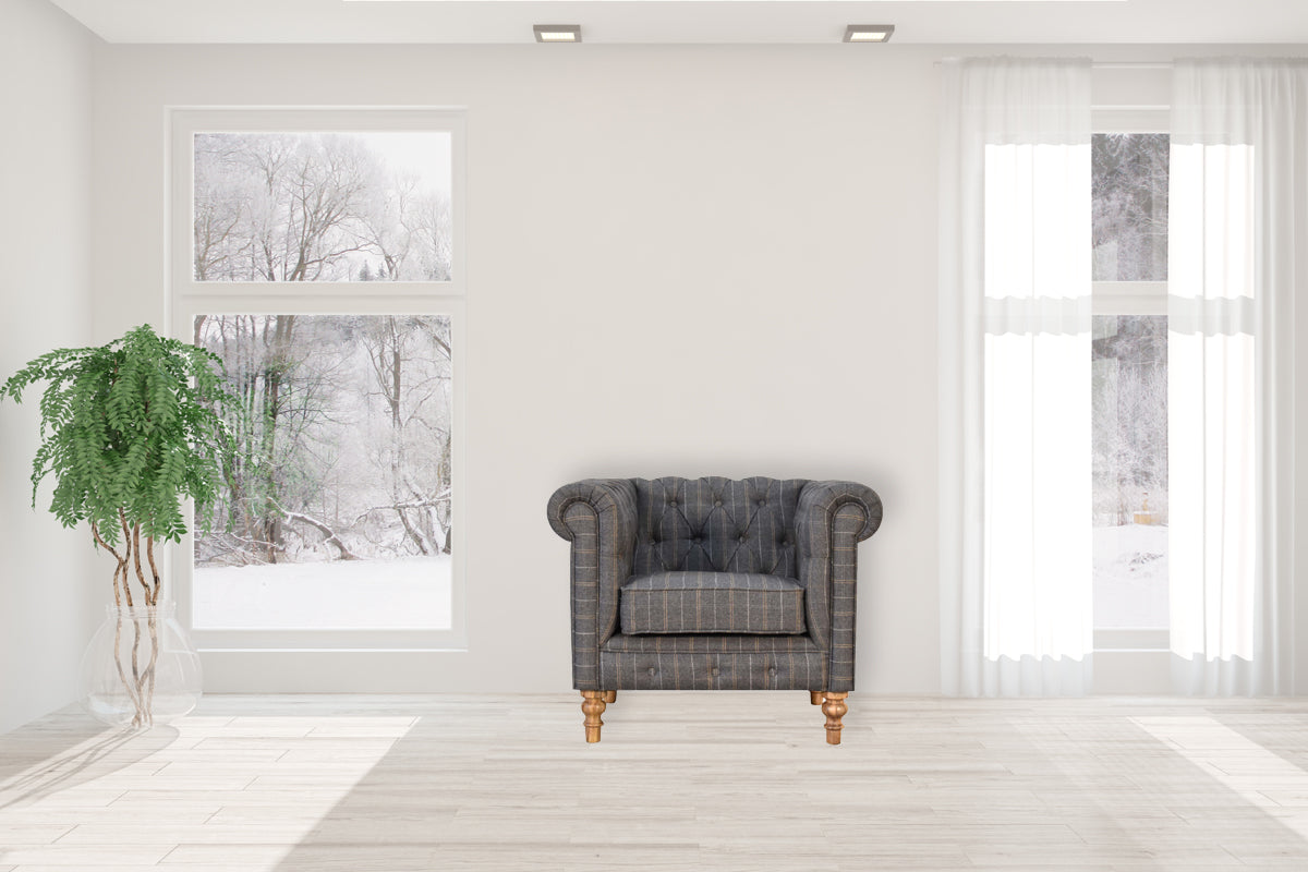 Pewter Tweed Chesterfield Armchair