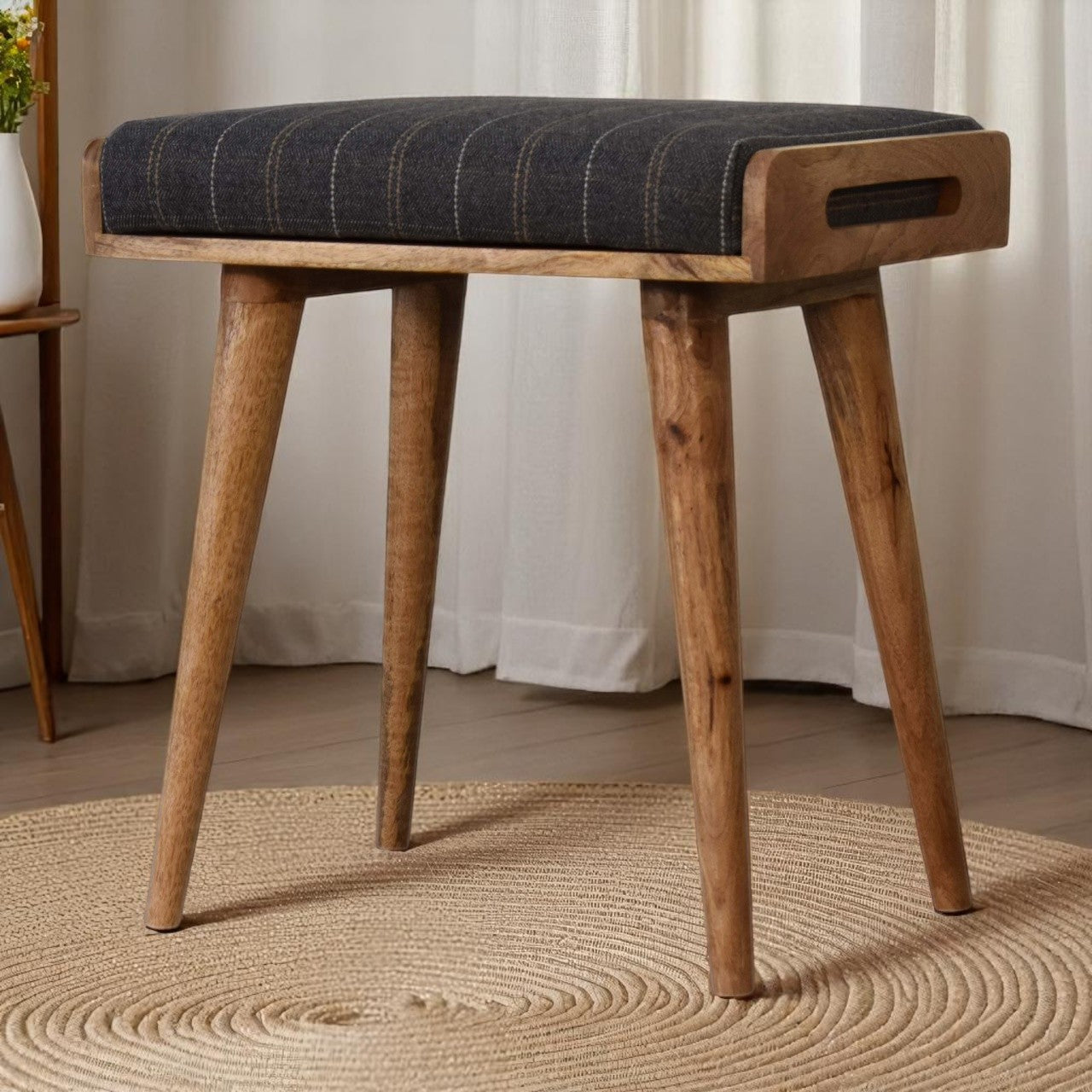 Pewter Tweed Tray Style Footstool