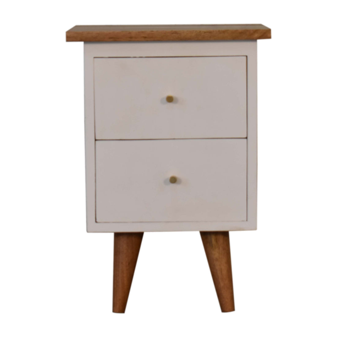 White Hand Painted Bedside Table | Oak-Ish Solid Mango Wood