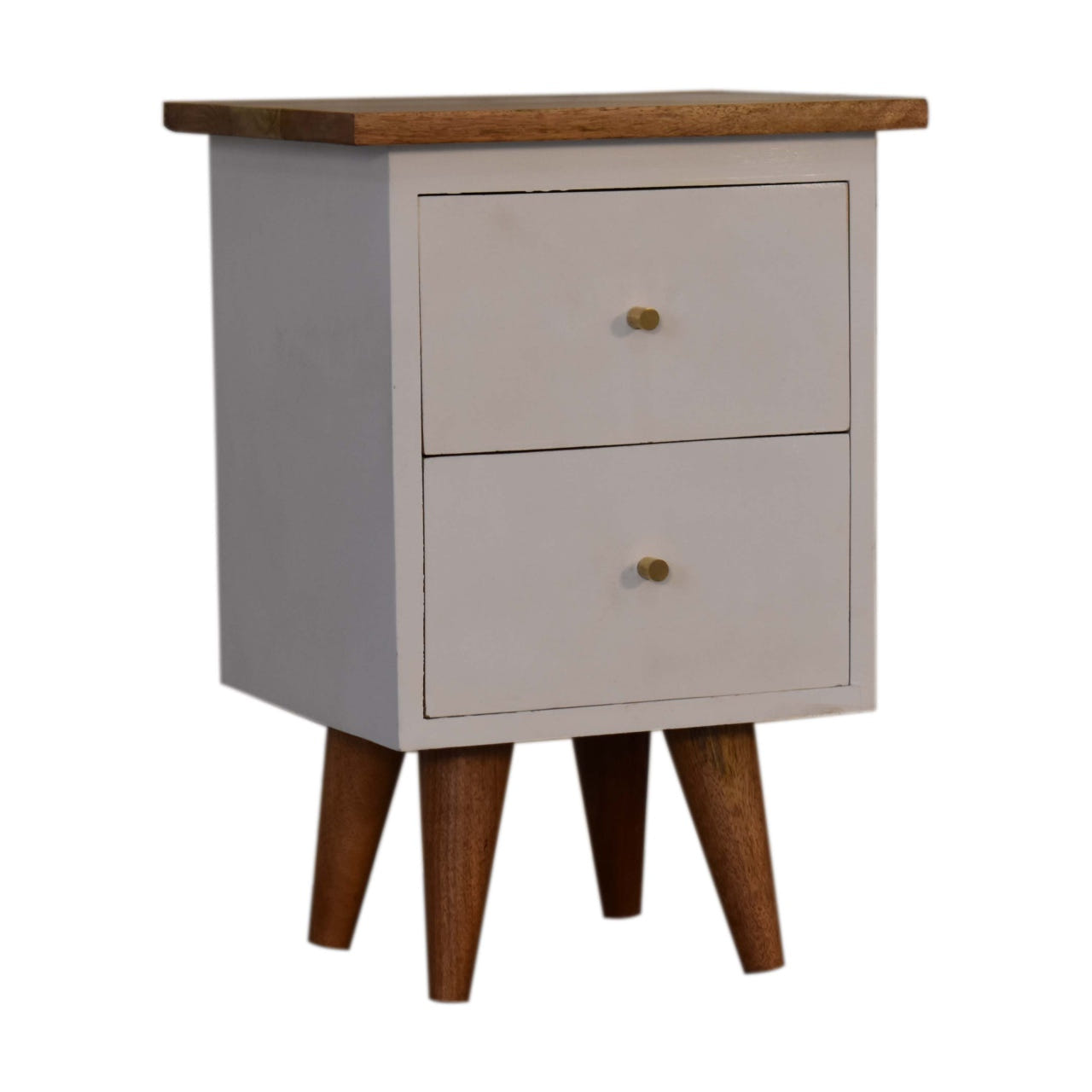 White Hand Painted Bedside Table | Oak-Ish Solid Mango Wood