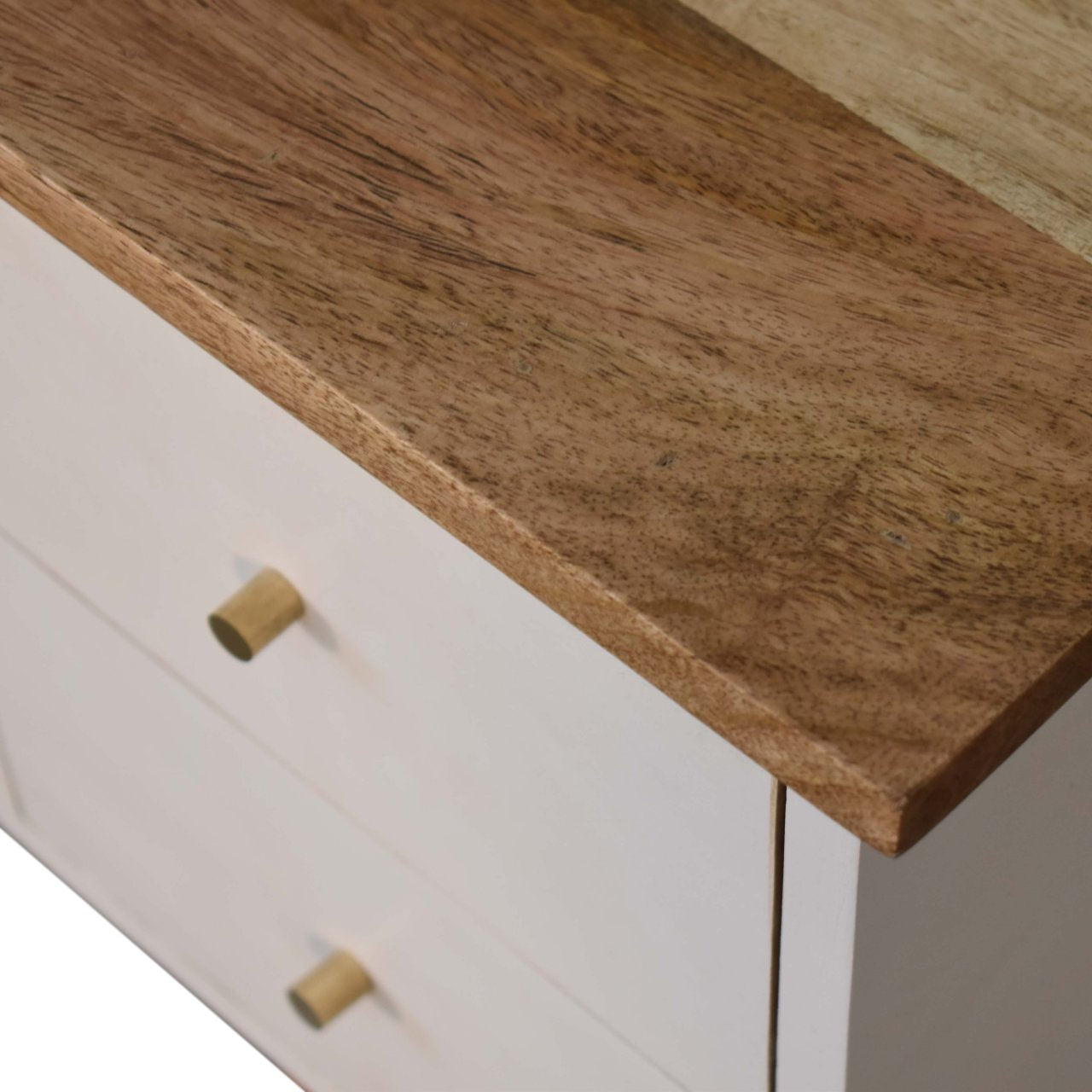 White Hand Painted Bedside Table | Oak-Ish Solid Mango Wood