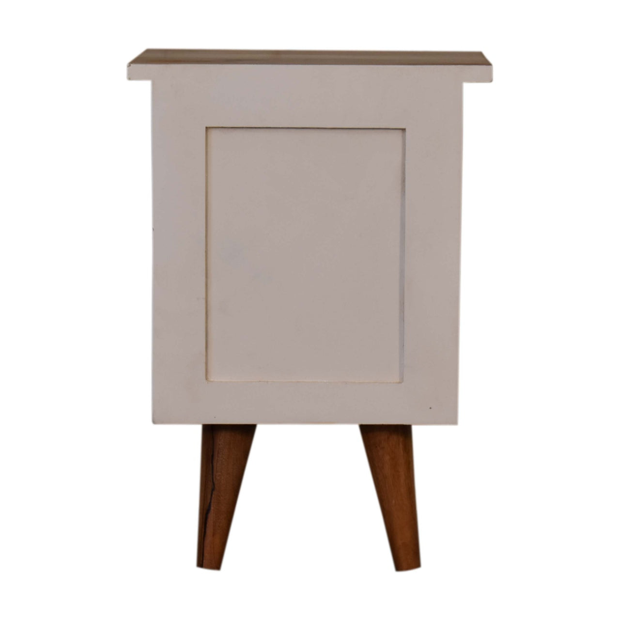 White Hand Painted Bedside Table | Oak-Ish Solid Mango Wood