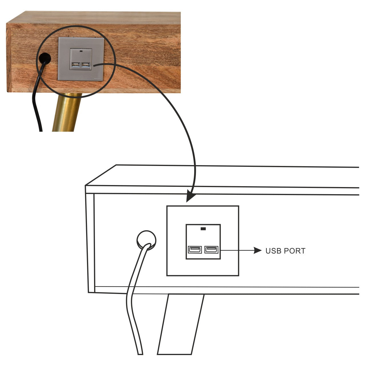 Cement Brass Cable Writing Desk | Oak-Ish Mango Wood