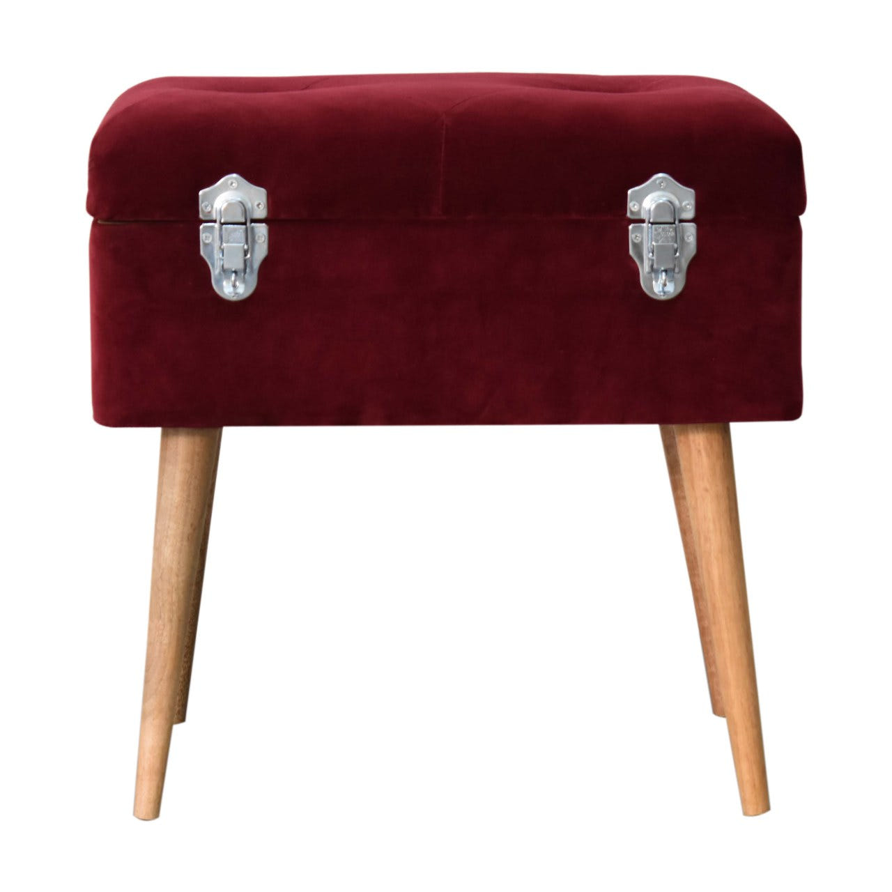 Wine Red Nordic Storage Bench | Cotton Velvet Hidden Storage