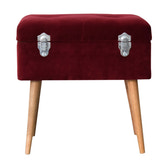 Wine Red Nordic Storage Bench | Cotton Velvet Hidden Storage
