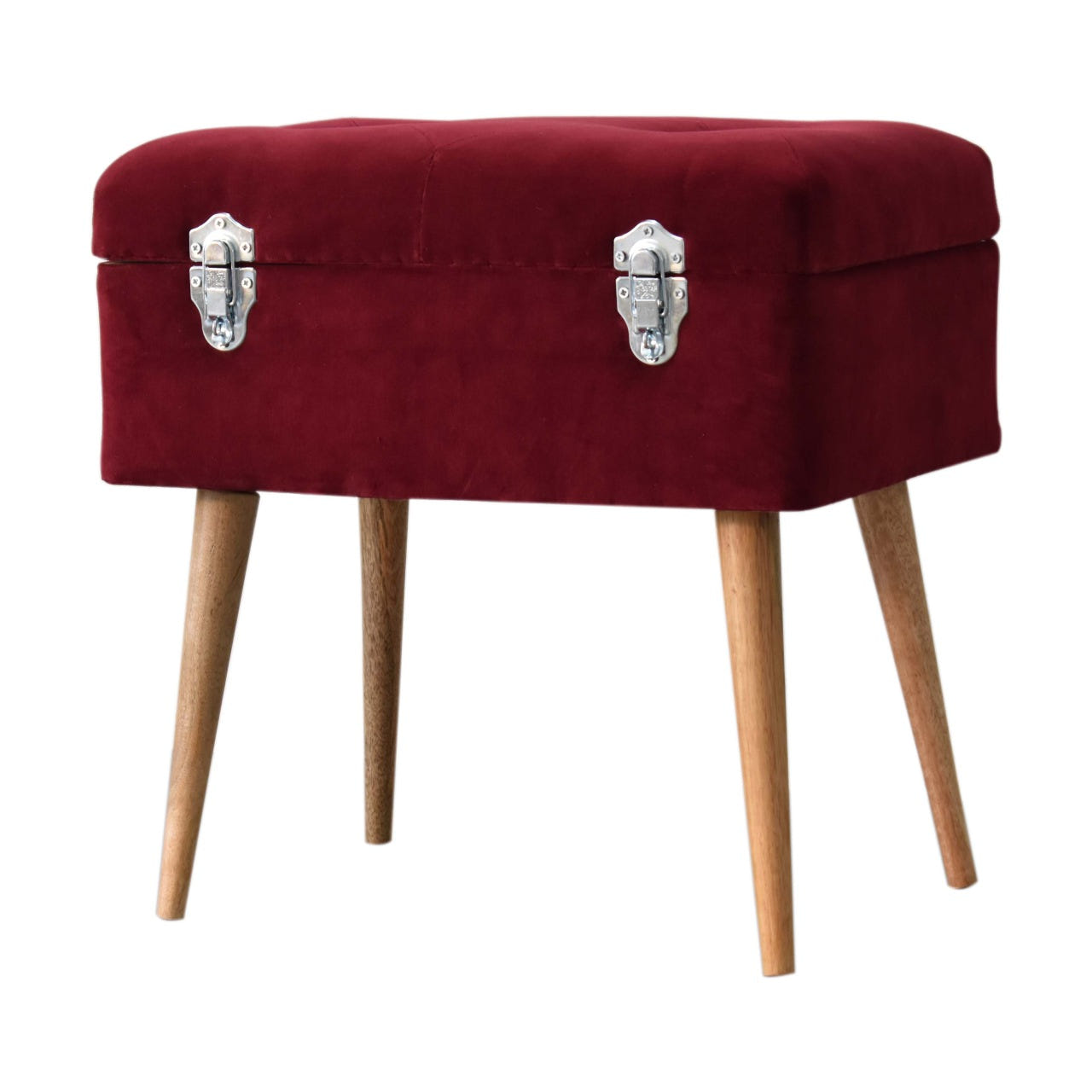 Wine Red Nordic Storage Bench | Cotton Velvet Hidden Storage