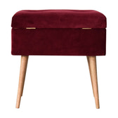 Wine Red Nordic Storage Bench | Cotton Velvet Hidden Storage