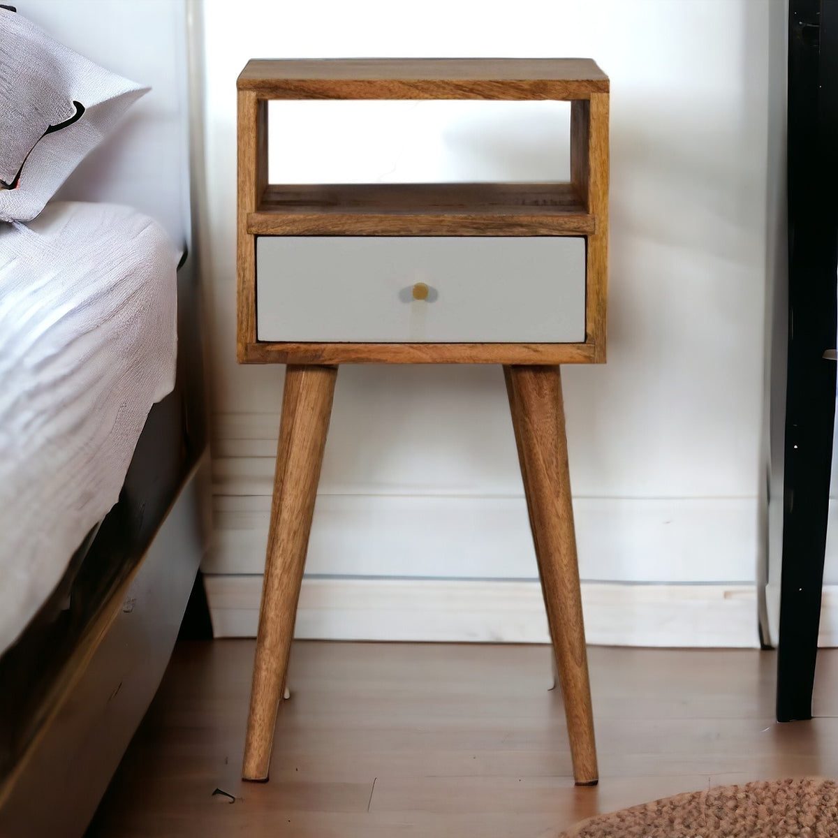 Mini Sky Blue Hand Painted Bedside Table | Oak-Ish Mango Wood