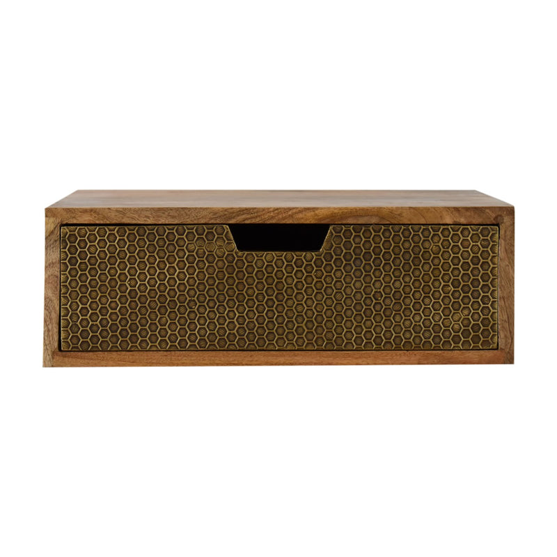 Floating Honeycomb Brass Bedside Table | Oak Mango Wood