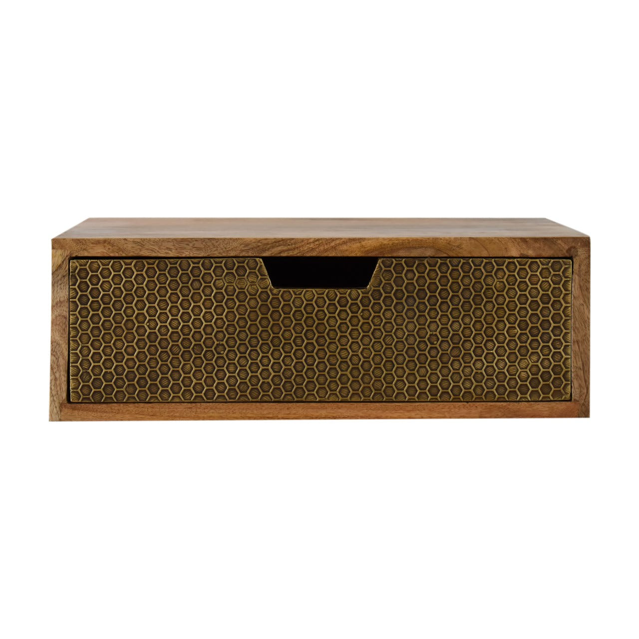 Floating Honeycomb Brass Bedside Table | Oak Mango Wood