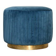 Teal Velvet Pleated Footstool | Cotton Velvet