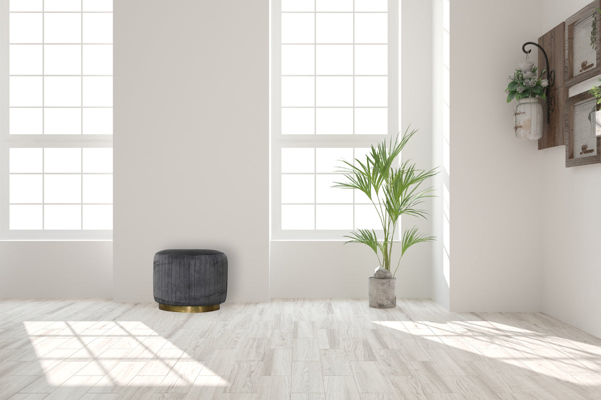 Grey Velvet Pleated Footstool | Cotton Velvet