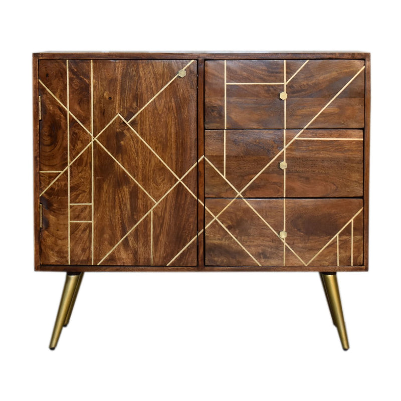 Chestnut Inlay Abstract Sideboard Chest of Drawers