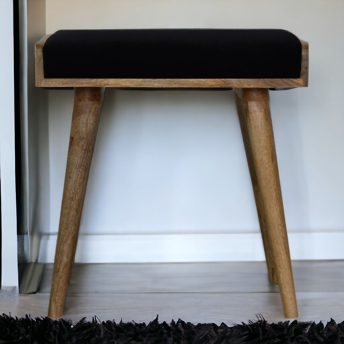 Black Velvet Tray Style Footstool | Cotton Velvet