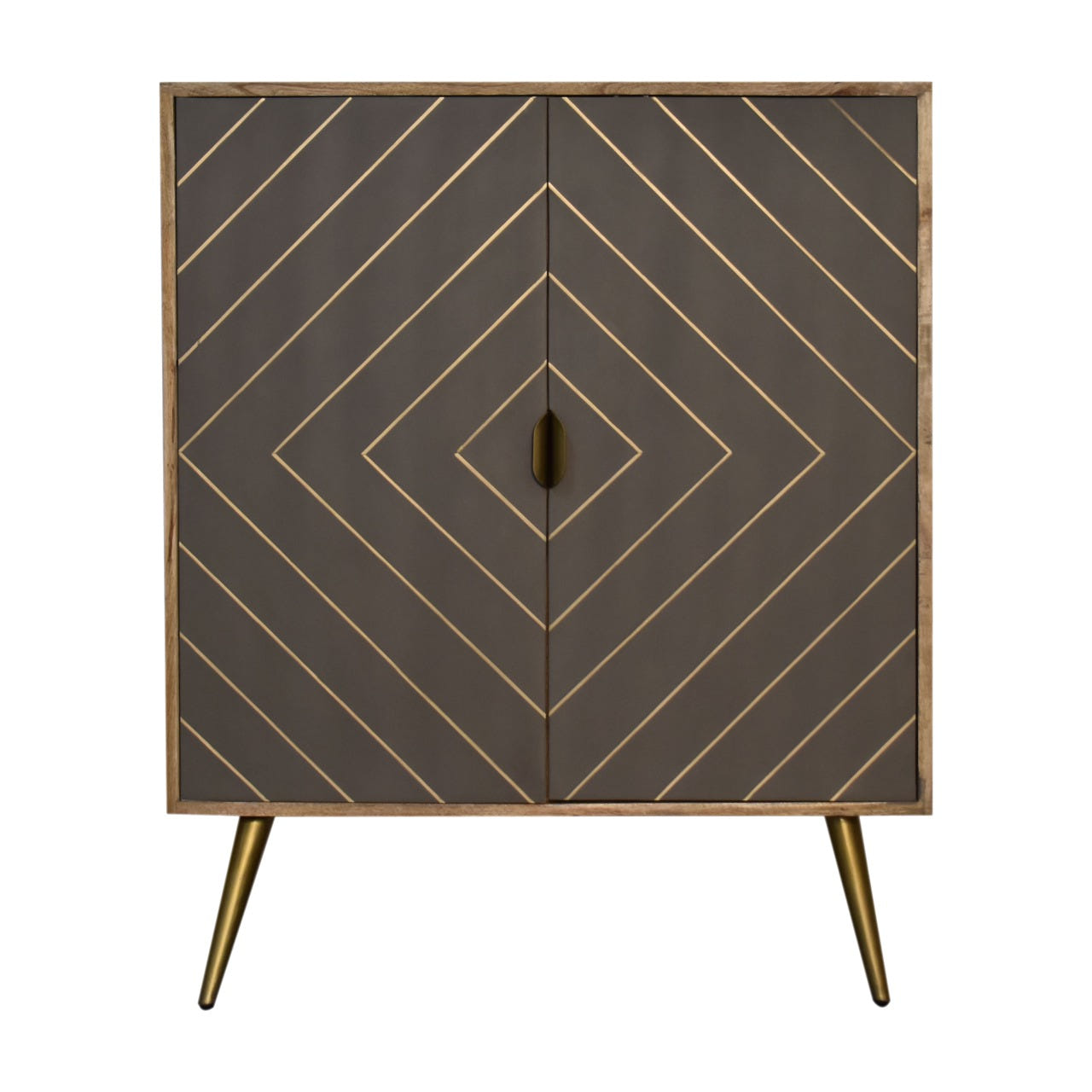 Cement Brass Inlay Chest of Drawers | Oak Solid Mango Wood