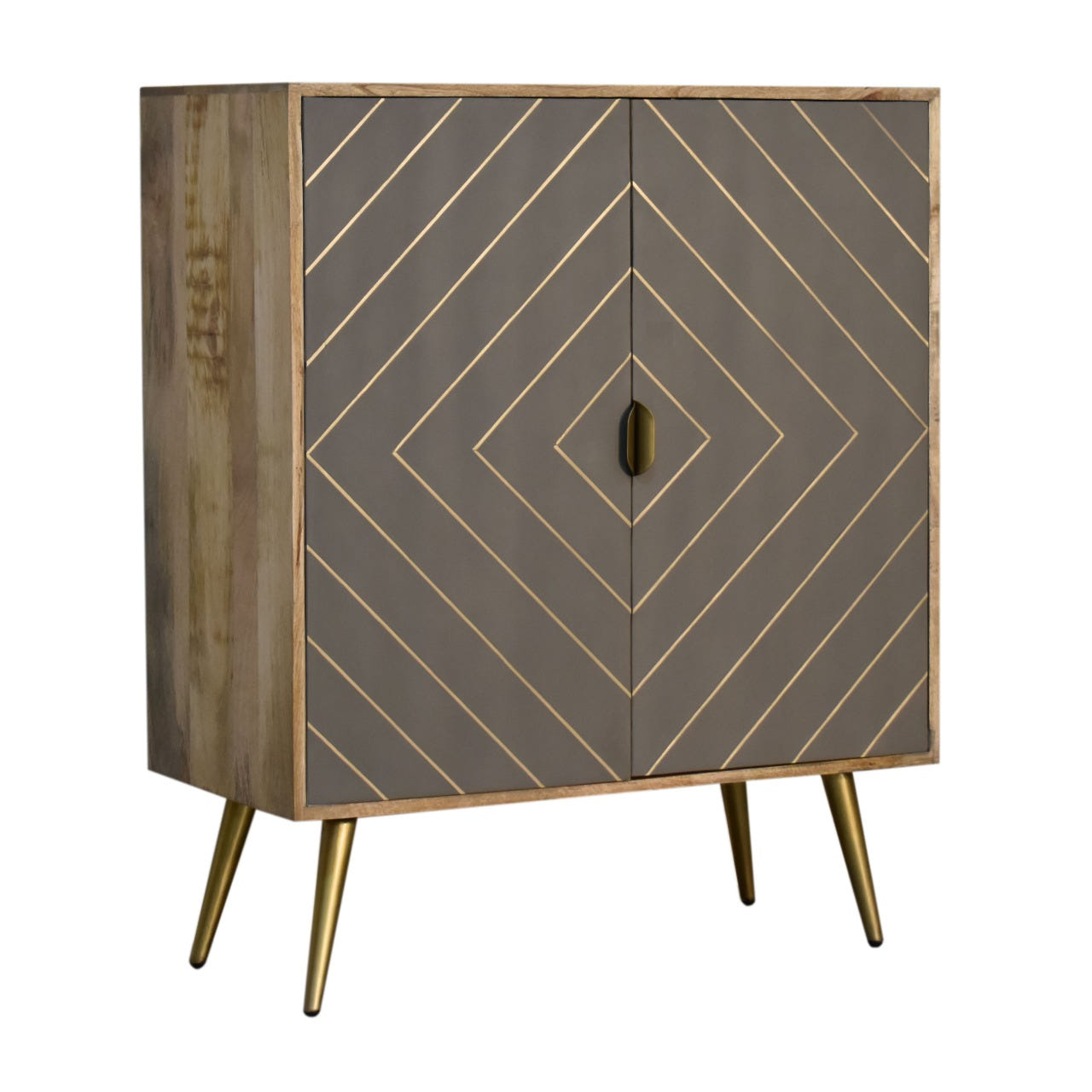 Cement Brass Inlay Chest of Drawers | Oak Solid Mango Wood
