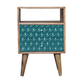 Honeycomb Teal Open Slot Bedside Table | Hand-Painted Mango Wood