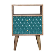 Honeycomb Teal Open Slot Bedside Table | Hand-Painted Mango Wood