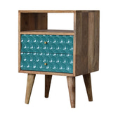 Honeycomb Teal Open Slot Bedside Table | Hand-Painted Mango Wood