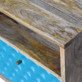 Honeycomb Teal Open Slot Bedside Table | Hand-Painted Mango Wood