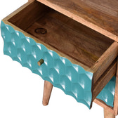 Honeycomb Teal Open Slot Bedside Table | Hand-Painted Mango Wood