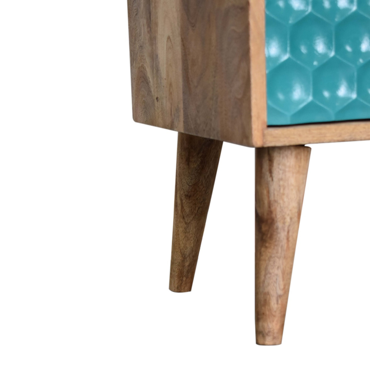 Honeycomb Teal Open Slot Bedside Table | Hand-Painted Mango Wood