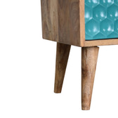 Honeycomb Teal Open Slot Bedside Table | Hand-Painted Mango Wood