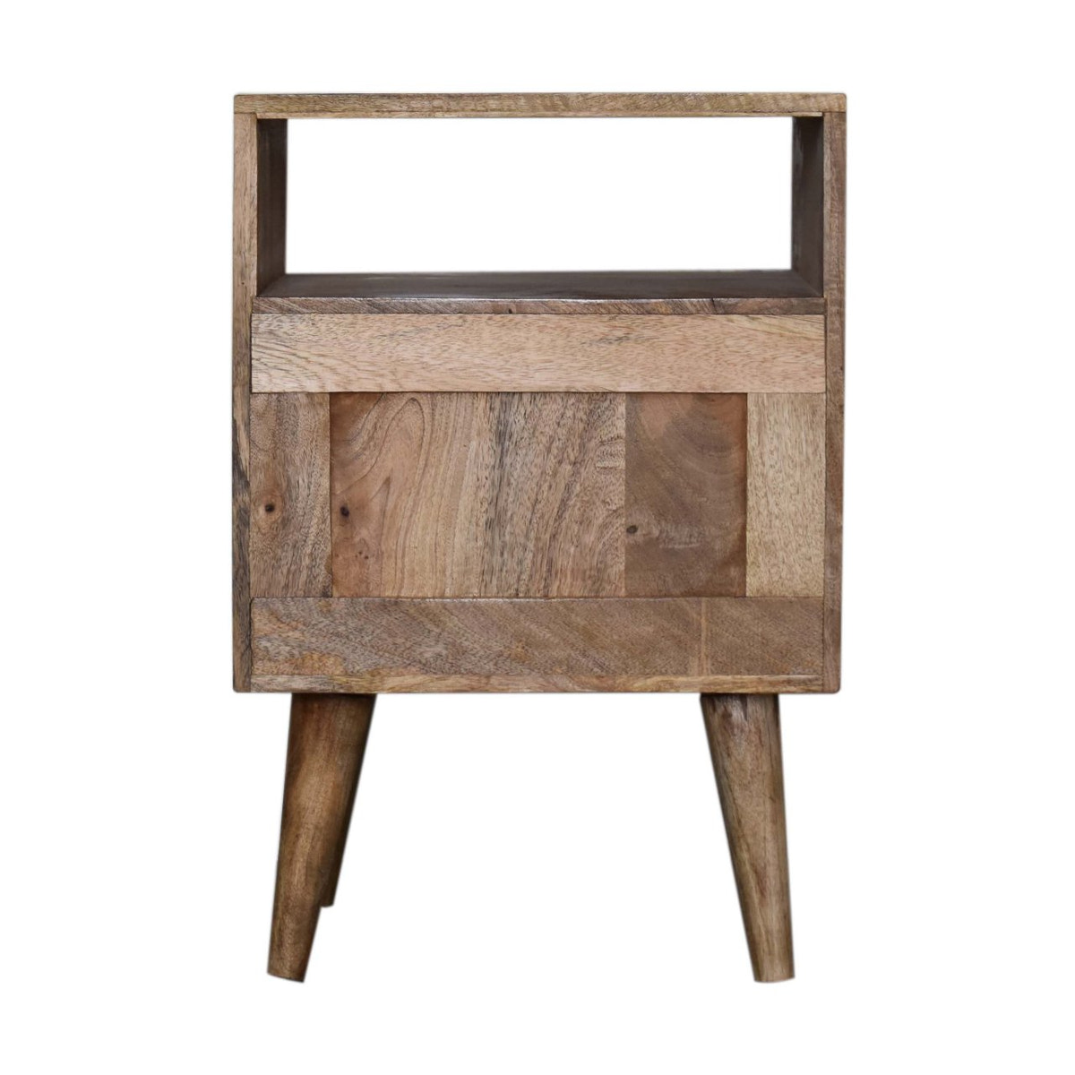 Honeycomb Teal Open Slot Bedside Table | Hand-Painted Mango Wood