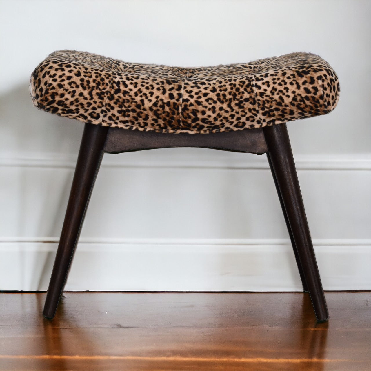 Leopard Print Curved Bench | Cotton Velvet