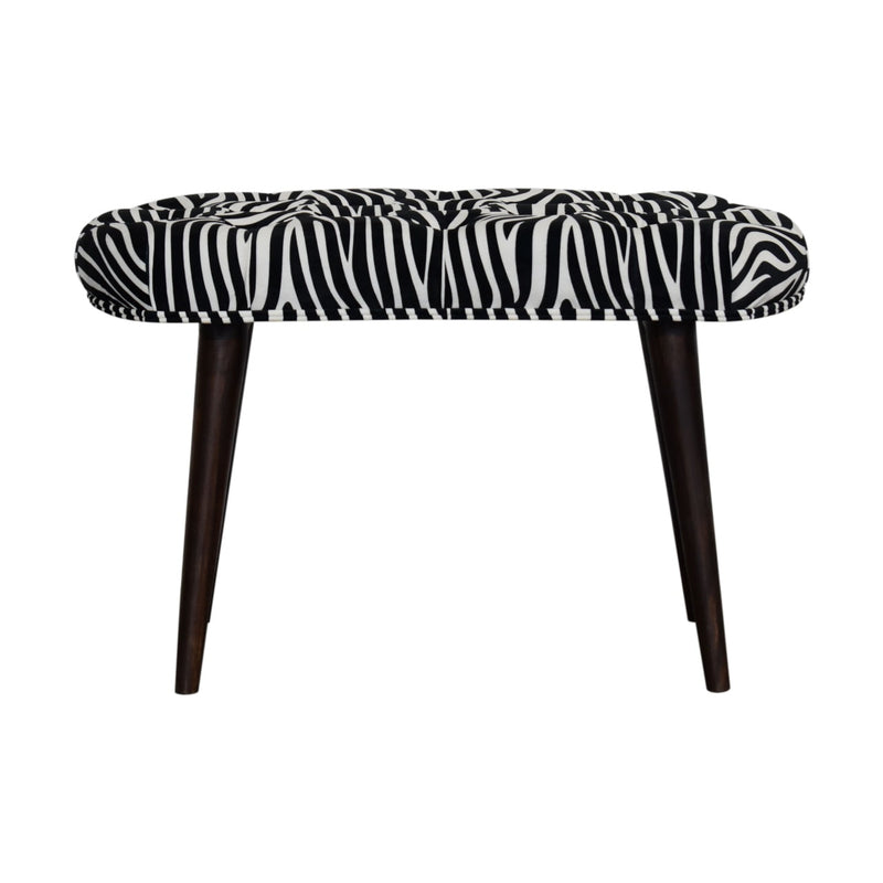Zebra Print Deep Button Bench | Cotton Velvet