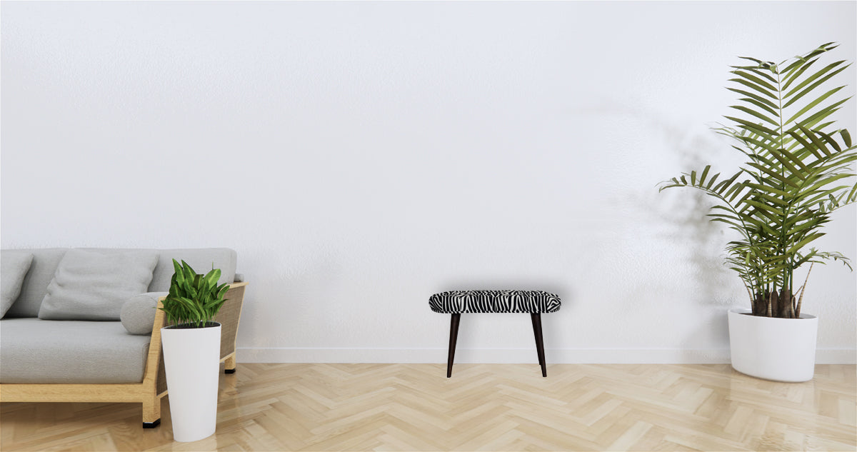 Zebra Print Deep Button Bench | Cotton Velvet
