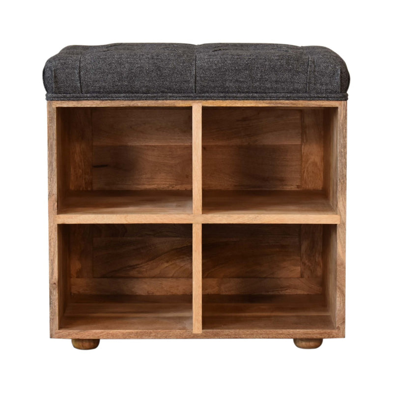 Mini Black Shoe Storage Footstool | Tweed Hidden Storage