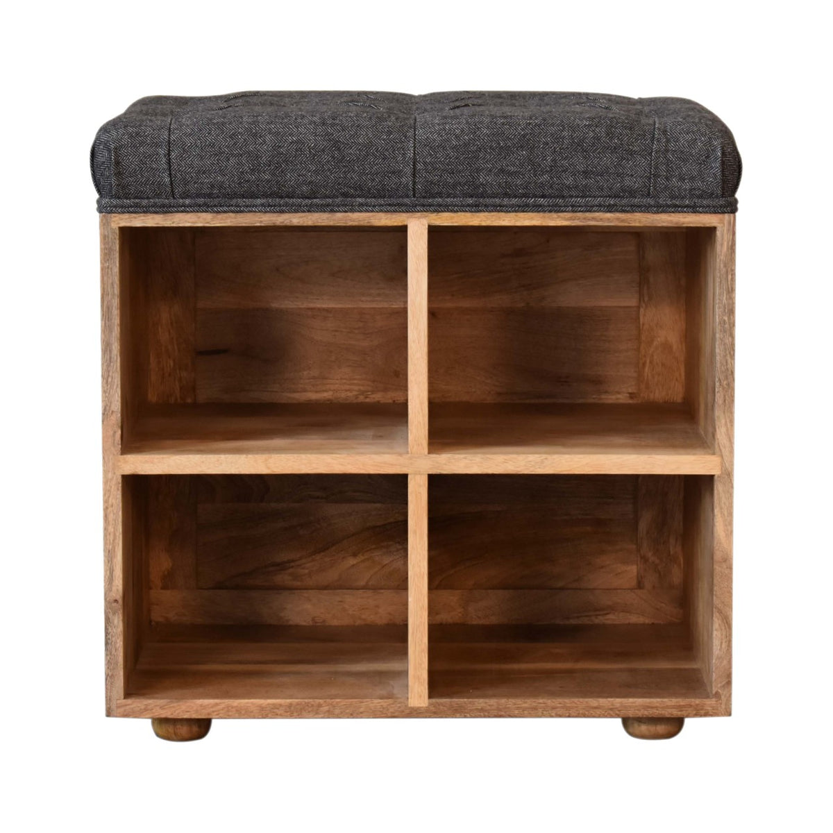 Mini Black Shoe Storage Footstool | Tweed Hidden Storage