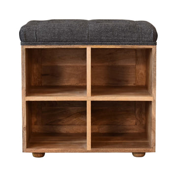Mini Black Shoe Storage Footstool | Tweed Hidden Storage