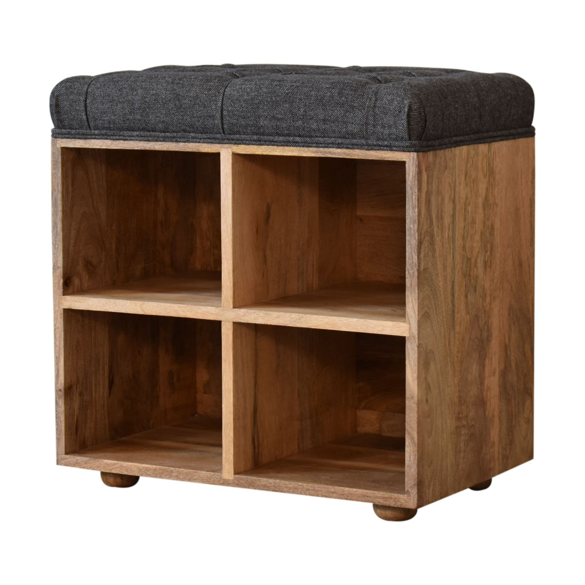 Mini Black Shoe Storage Footstool | Tweed Hidden Storage