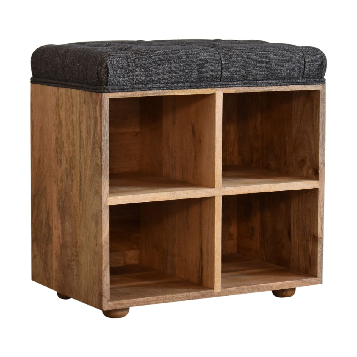 Mini Black Shoe Storage Footstool | Tweed Hidden Storage