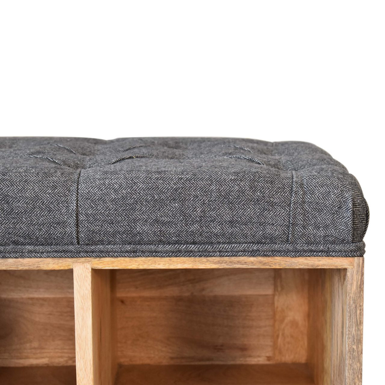 Mini Black Shoe Storage Footstool | Tweed Hidden Storage