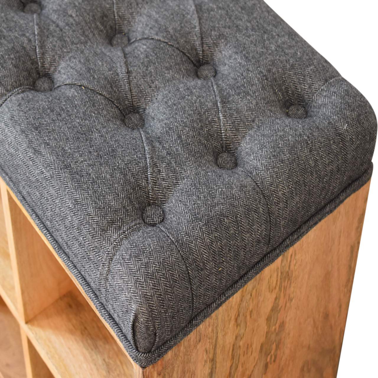 Mini Black Shoe Storage Footstool | Tweed Hidden Storage
