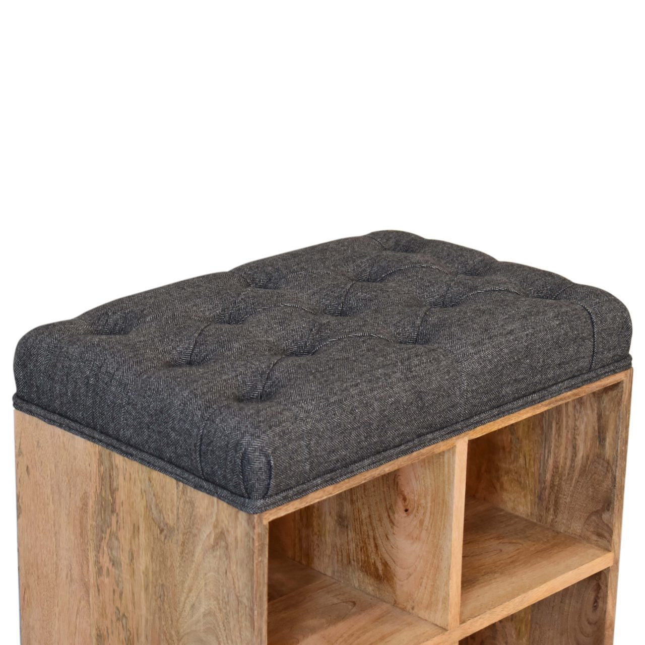 Mini Black Shoe Storage Footstool | Tweed Hidden Storage