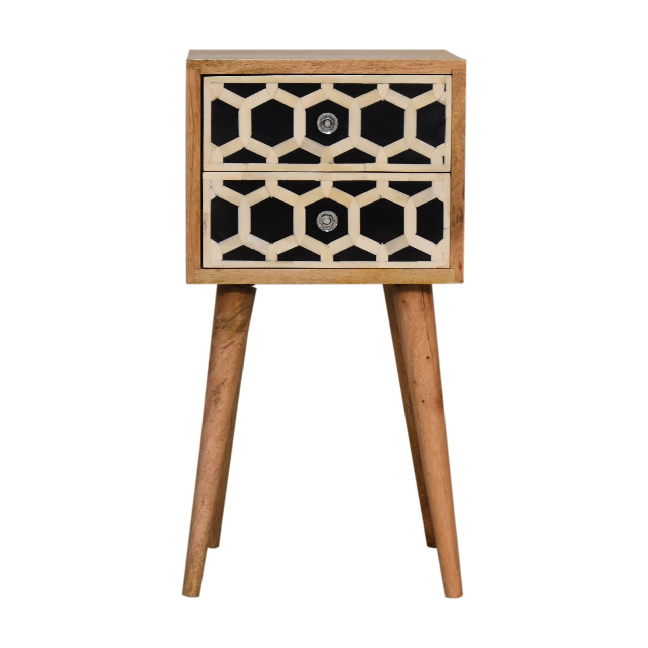 Mini Bone Inlay 2-Drawer Bedside Table | Oak-Ish Solid Mango Wood