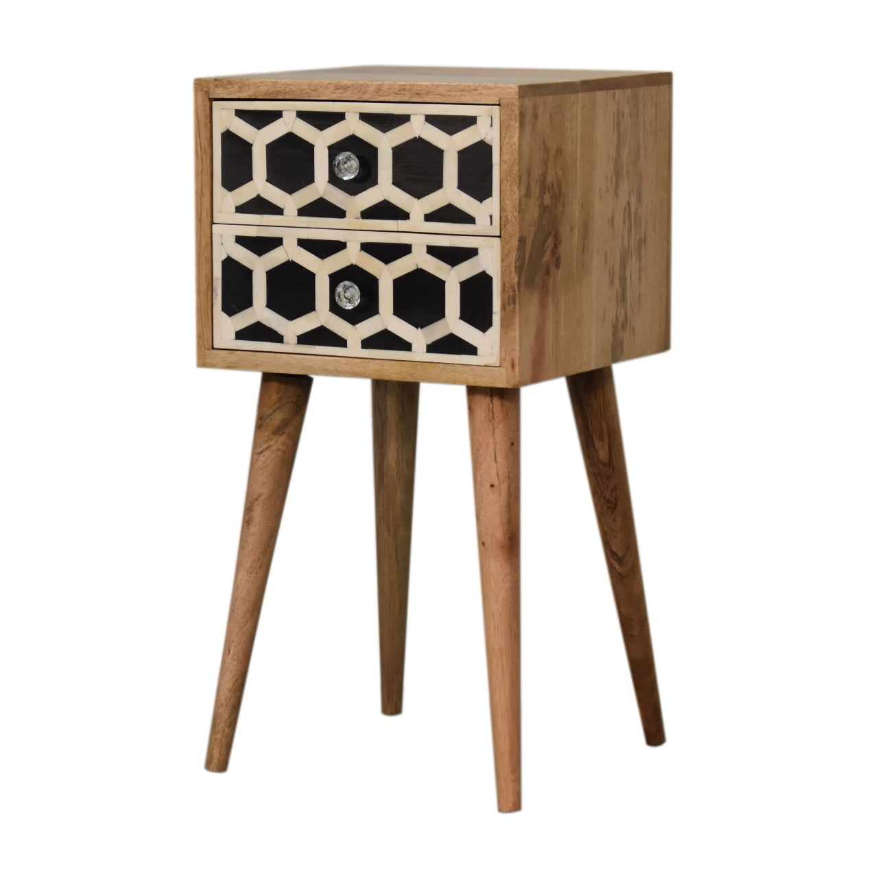 Mini Bone Inlay 2-Drawer Bedside Table | Oak-Ish Solid Mango Wood